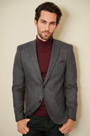 Grey Herringbone Mixer Suit: Jacket